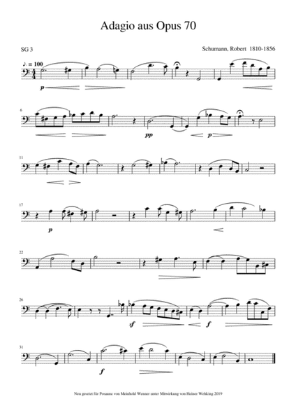 3 Pieces Schumann, Robert Trombone Solo Posaune Soli Stück Stücke Piece Pieces Trombón harsona Tr