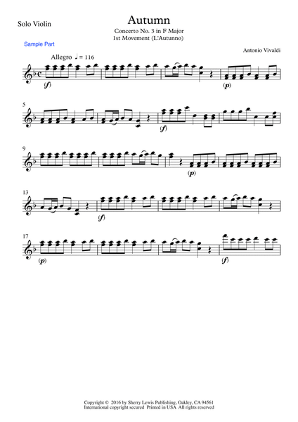 AUTUMN, Allegro by Vivaldi, Violin Solo, Intermediate Level image number null