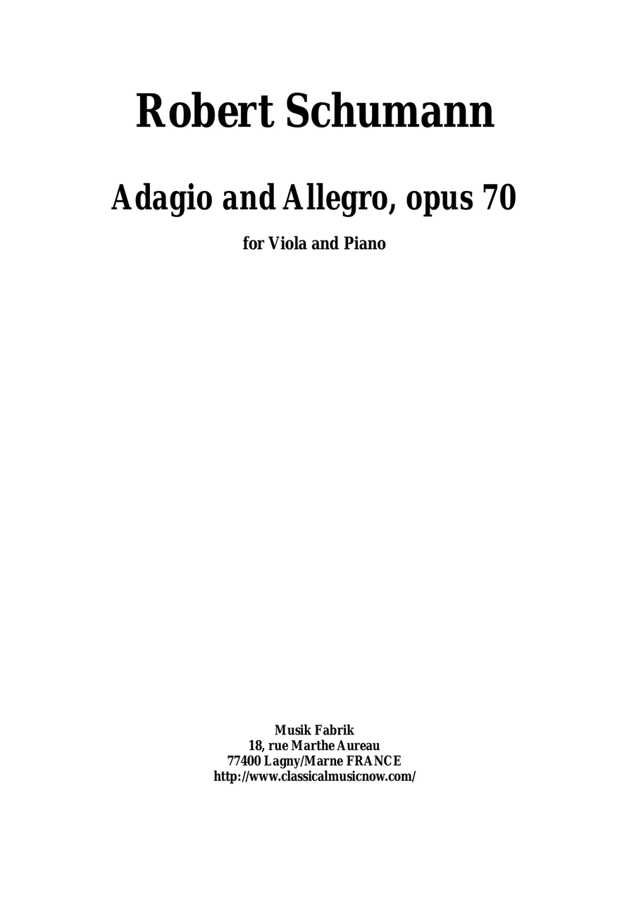 Robert Schumann: Adagio and Allegro, opus 70, for viola and piano Piano scores gallery preview page 1
