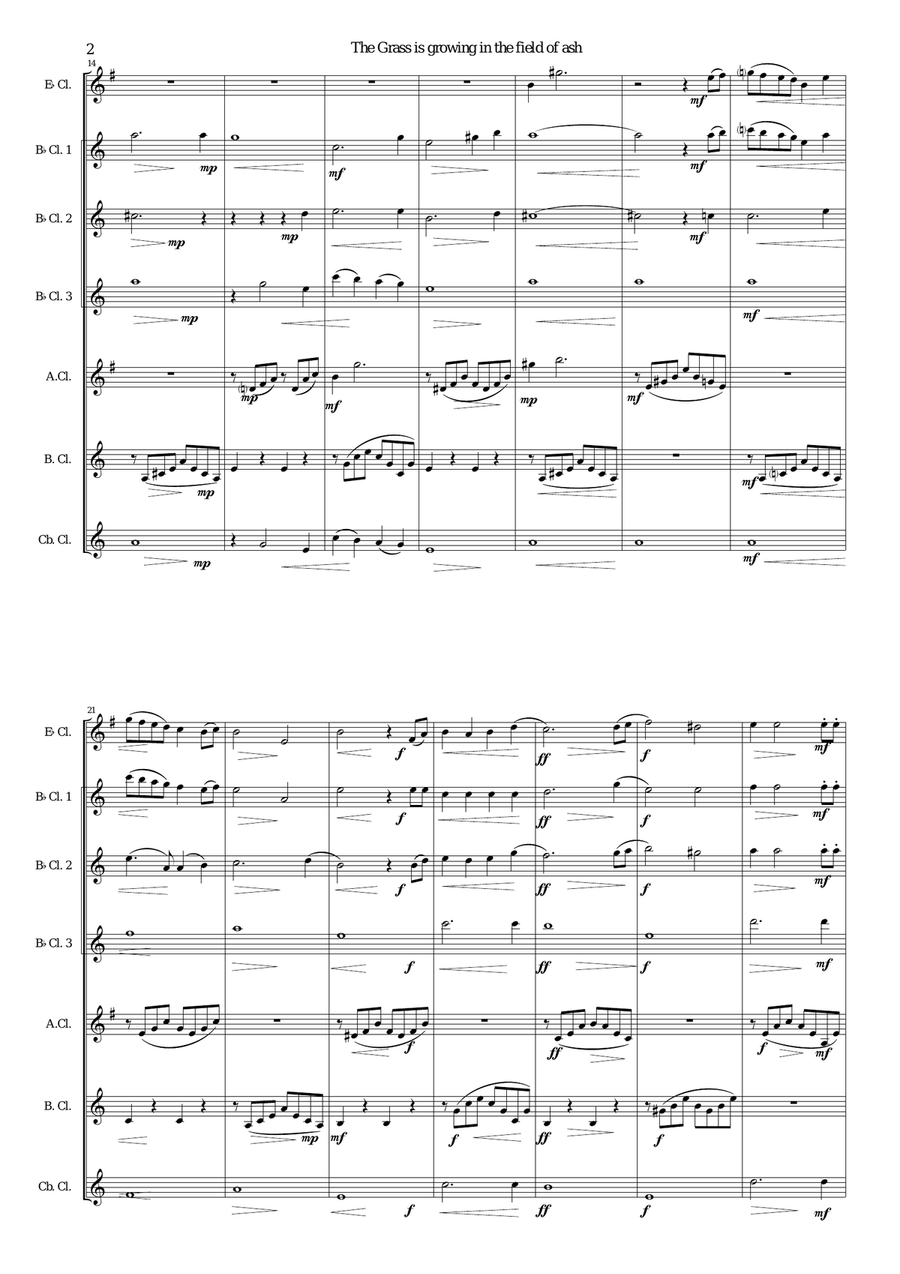 The Grass is Growing in the Field of Ash - for clarinet choir Clarinet Choir scores gallery preview page 2