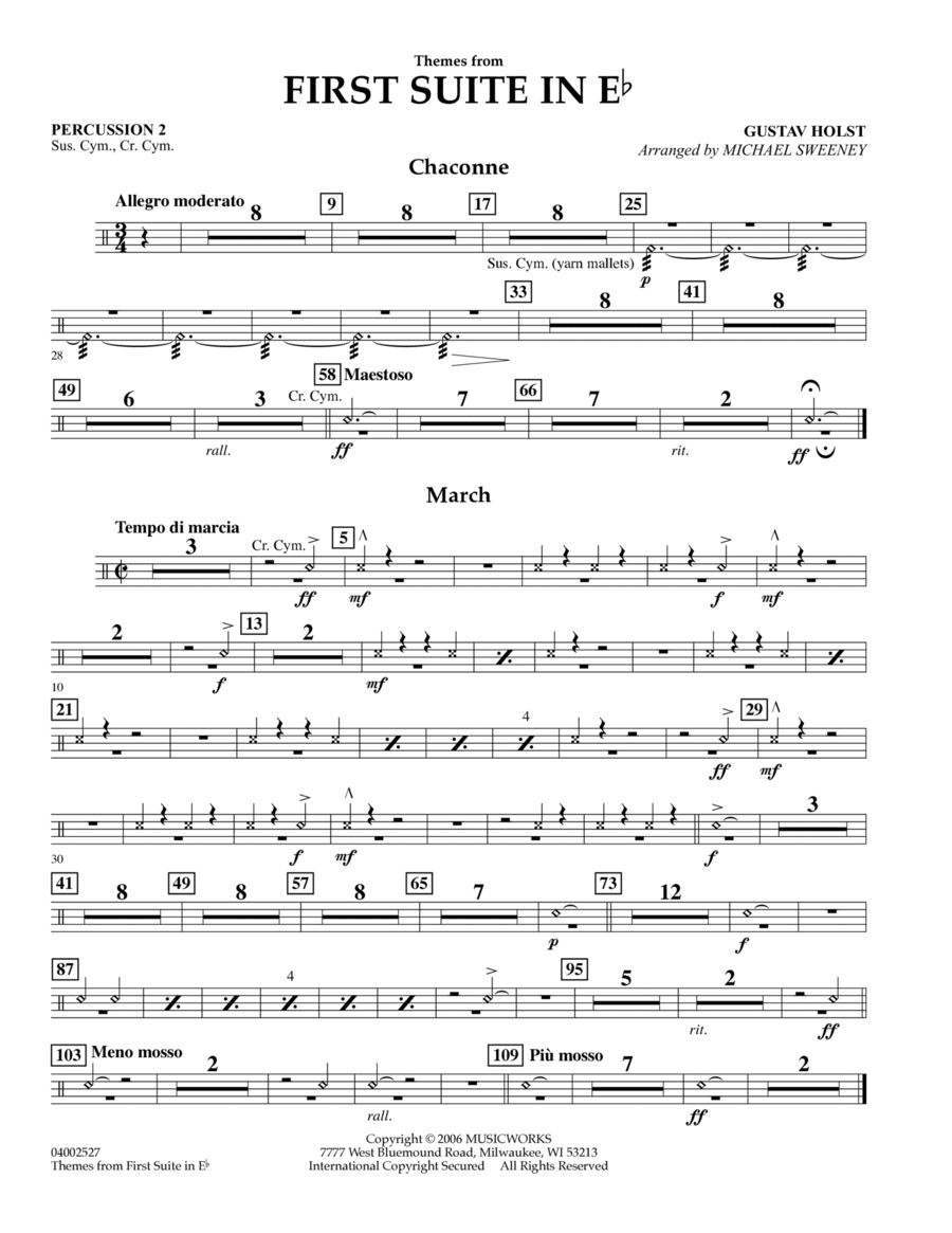 First Suite In E Flat, Themes From - Percussion 2 Percussion scores gallery preview page 1
