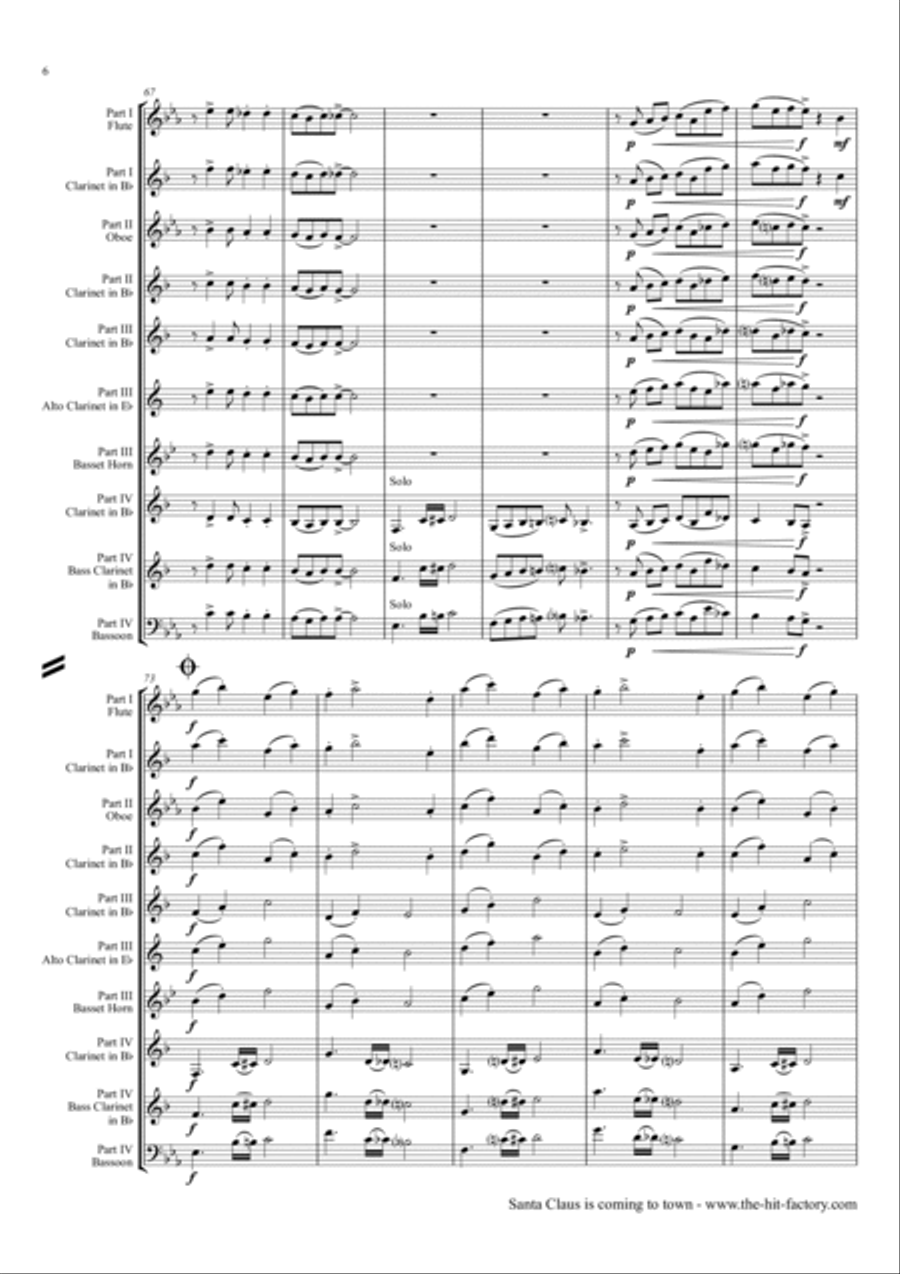 Santa Claus Is Comin' To Town Woodwind Quartet scores gallery preview page 6
