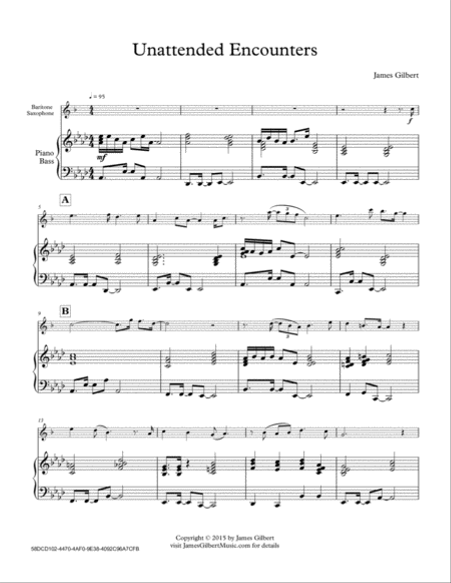 Unattended Encounters Baritone Saxophone scores gallery preview page 1