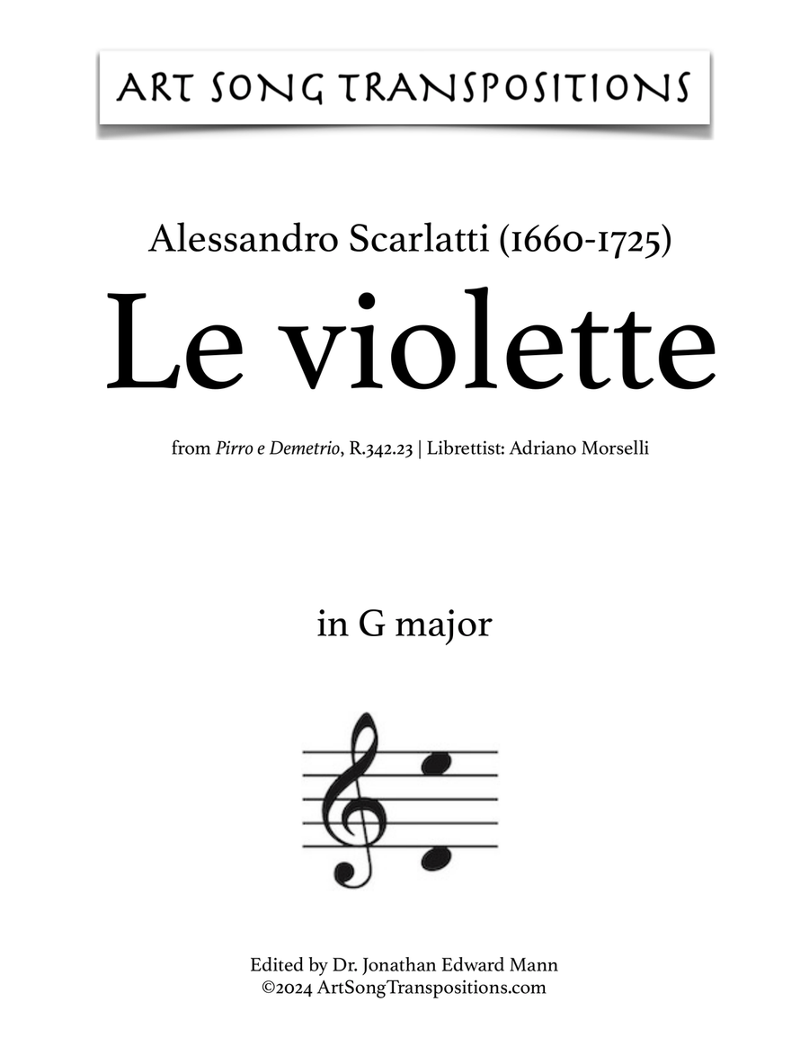SCARLATTI: Le violette (transposed to G major) Voice scores gallery preview page 1