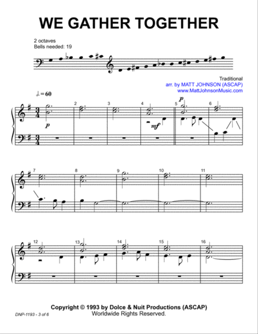 We Gather Together ~ 2 octave handbell choirs - REPRODUCIBLE 2-Octaves scores gallery preview page 3