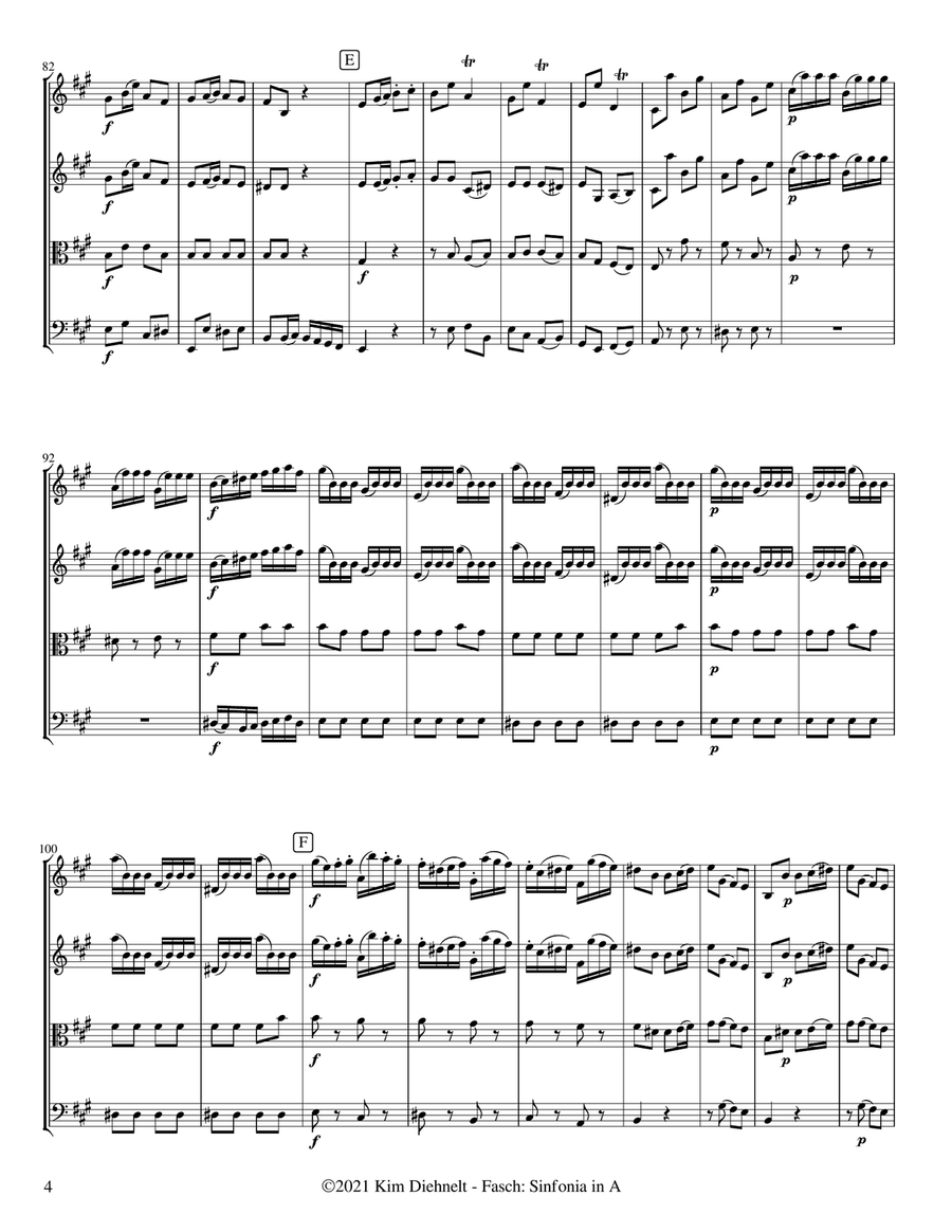 Fasch: Sinfonia in A Major (Arr. Diehnelt, for String Quartet) String Quartet scores gallery preview page 5