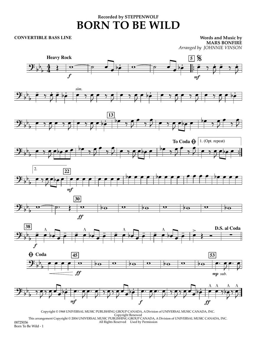 Born to Be Wild - Convertible Bass Line Concert Band scores gallery preview page 1