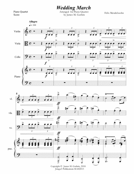 Mendelssohn: Wedding March for Piano Quartet image number null