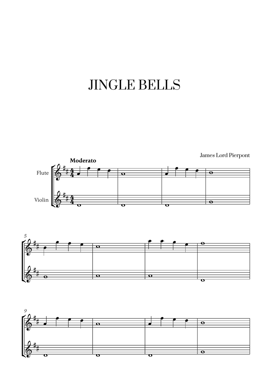 Jingle Bells (for Flute and Violin) Flute scores gallery preview page 1