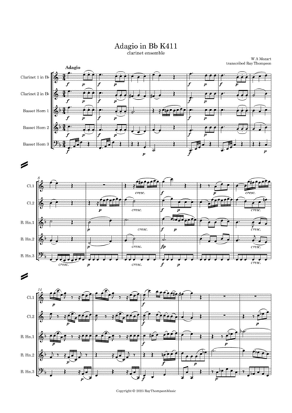 Mozart: Adagio in Bb K411 (originally written for 2 clarinets/3 basset horns) - clarinet quintet image number null