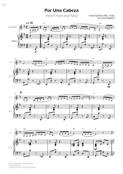 Por Una Cabeza - French Horn and Piano - W/Chords (Full Score and Parts) image number null