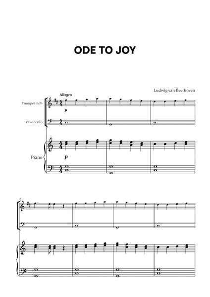 Beethoven - Ode to Joy for Trumpet in Bb, Cello and Piano image number null
