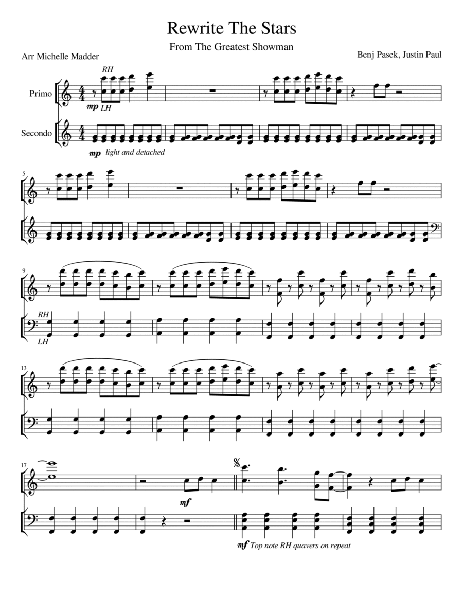 Rewrite The Stars 1 Piano, 4-Hands scores gallery preview page 1
