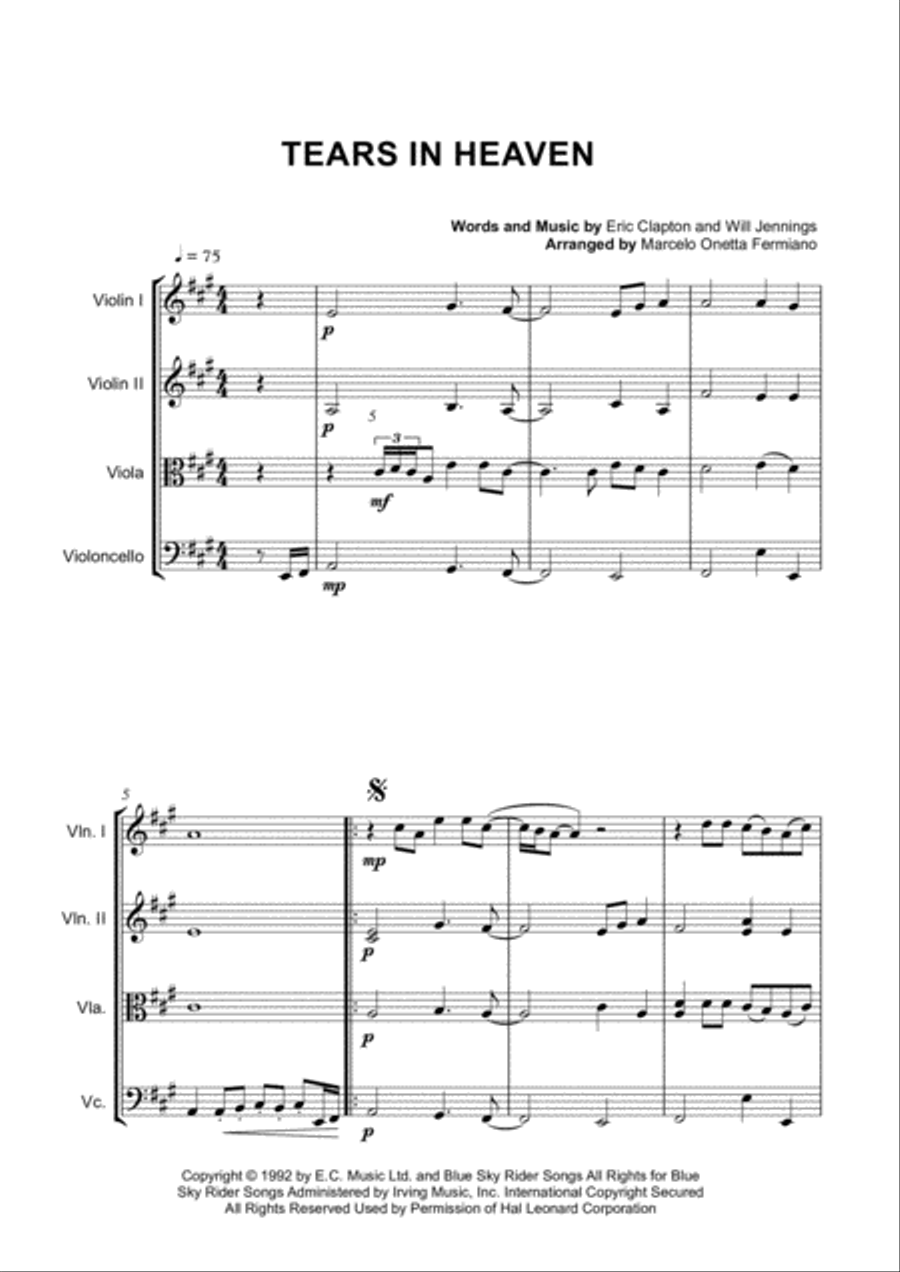 Tears In Heaven String Quartet scores gallery preview page 4