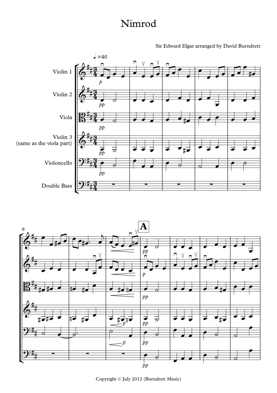 Nimrod for String Orchestra String Quartet scores gallery preview page 1