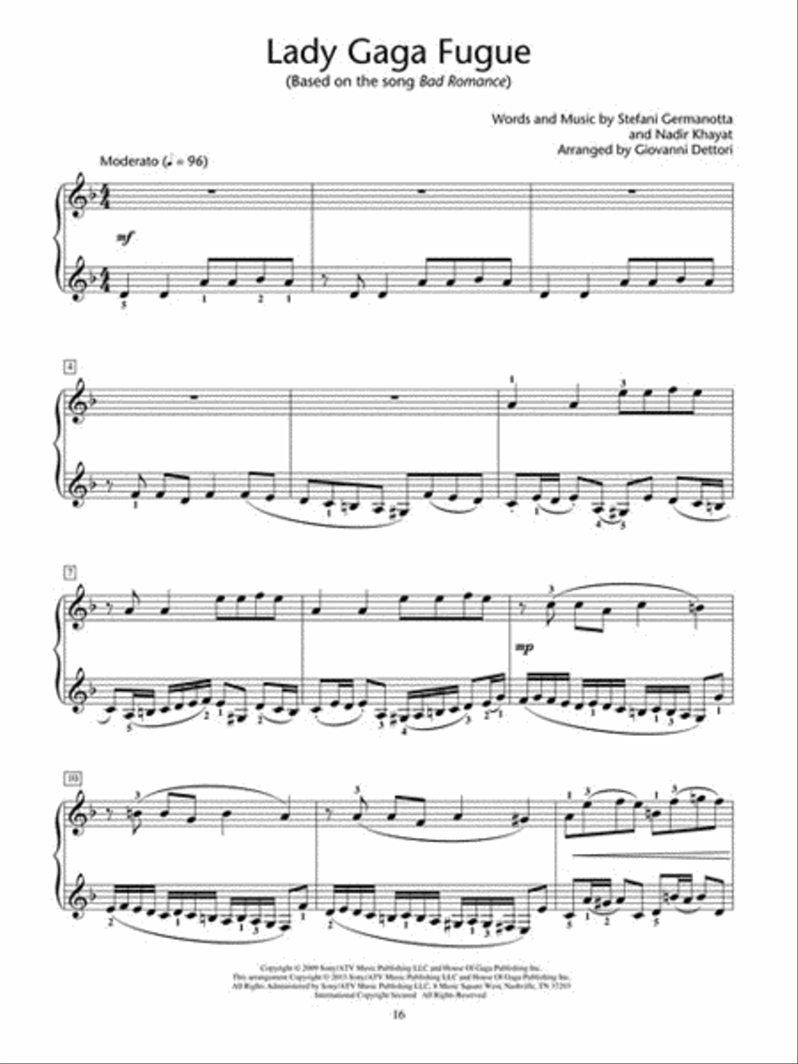 Classical Pop – Lady Gaga Fugue & Other Pop Hits Piano Method scores gallery preview page 2