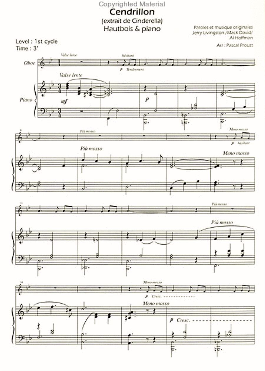 Cendrillon (BO Walt Disney, pour hautbois Piano Accompaniment scores gallery preview page 2