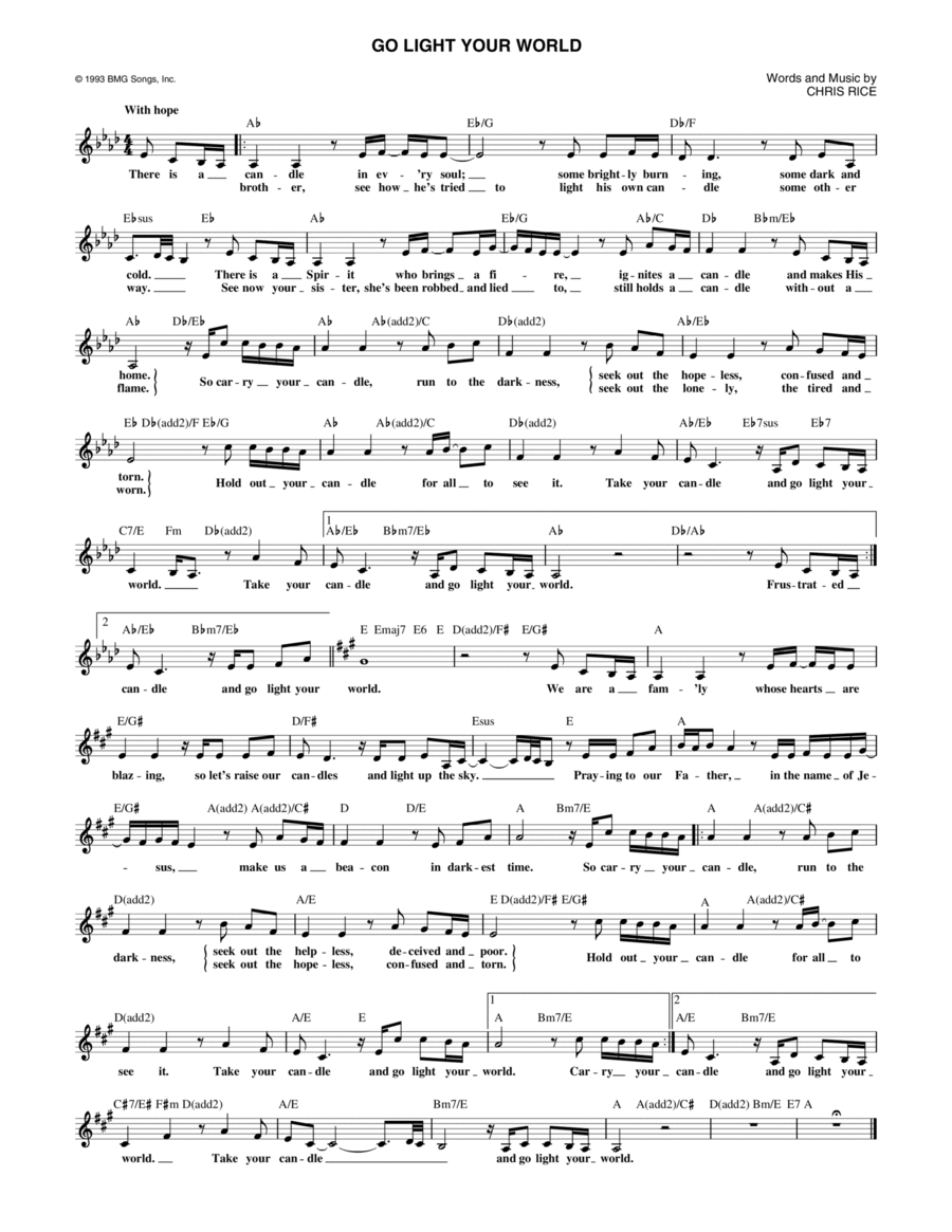 Go Light Your World Piano scores gallery preview page 1