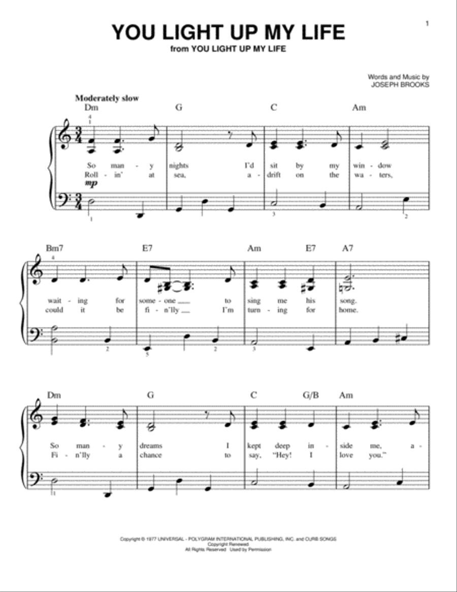 You Light Up My Life You Light Up My Life Easy Piano scores gallery preview page 1