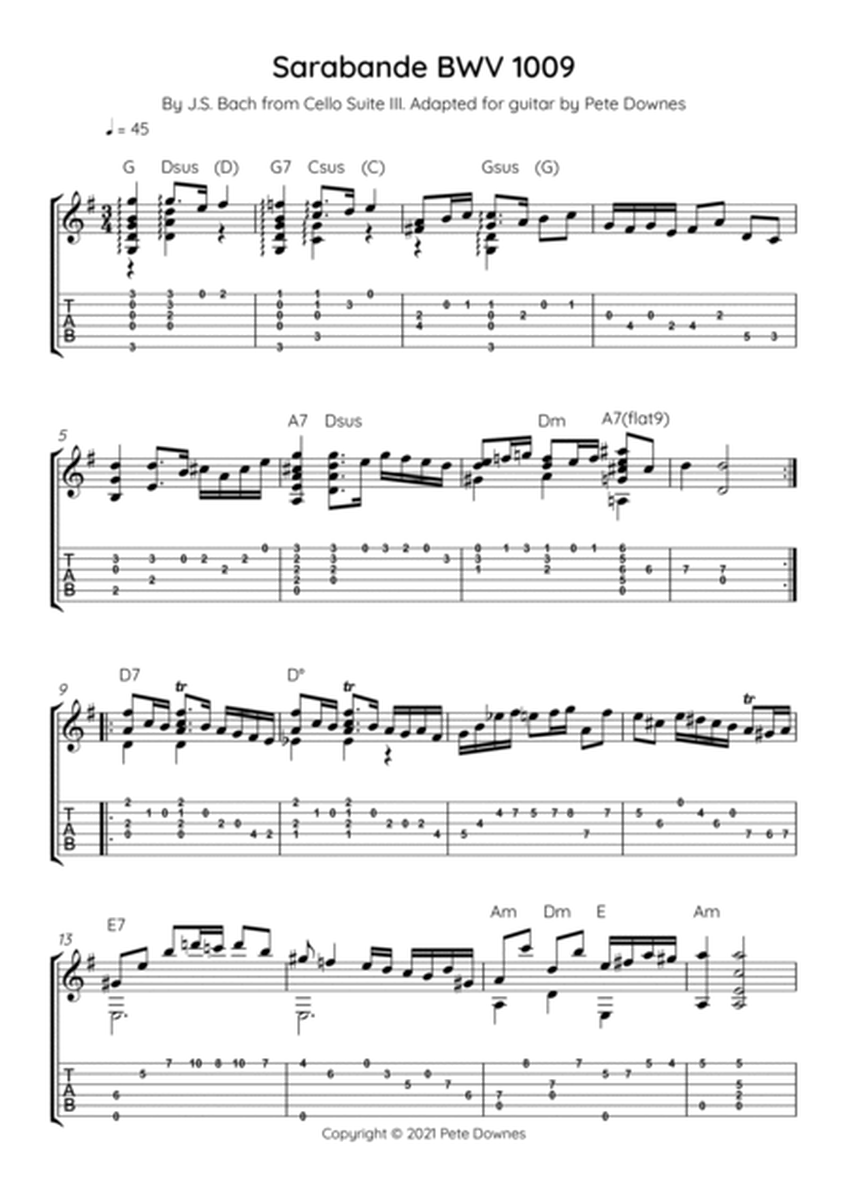 Sarabande BWV 1009 for guitar grade 6 image number null