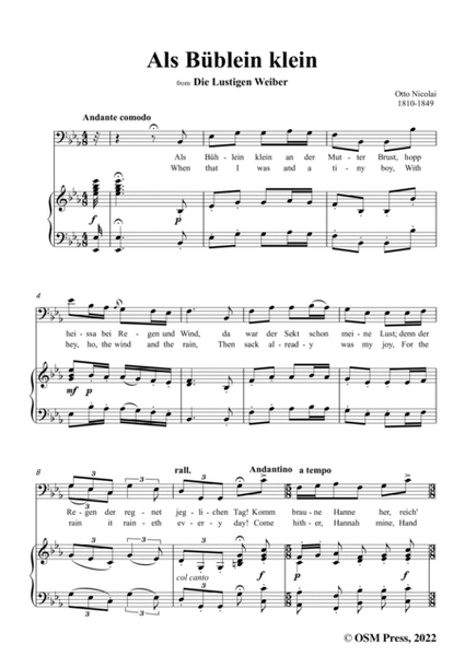 Nicolai-Als Bublein klein,in E flat Major,from Die Lustigen Weiber,for Voice and Piano