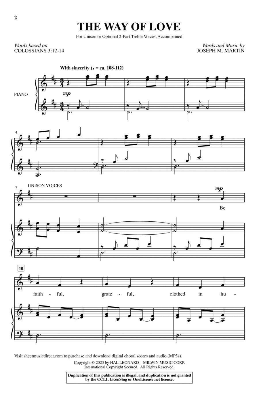 The Way Of Love Unison Choir scores gallery preview page 1