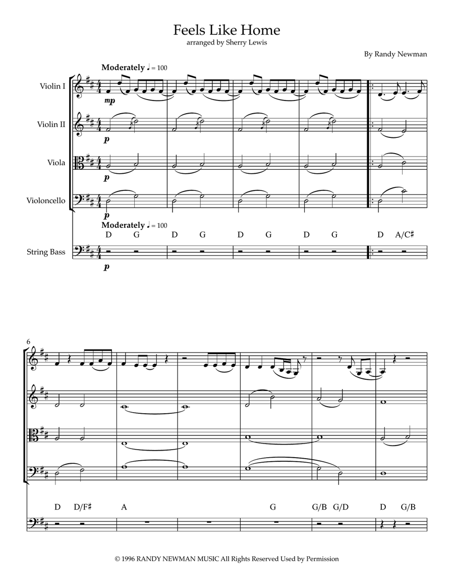 Feels Like Home String Quintet scores gallery preview page 1