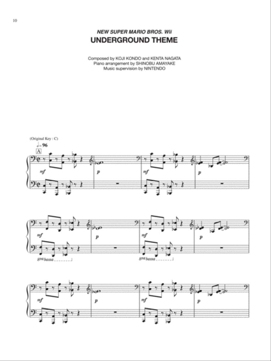 New Super Mario Bros. Wii Underground Theme Piano Solo scores gallery preview page 1