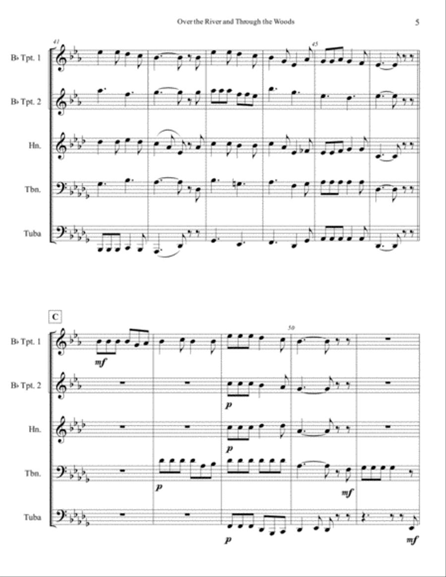 Over the River and Through the Woods Brass Ensemble scores gallery preview page 6