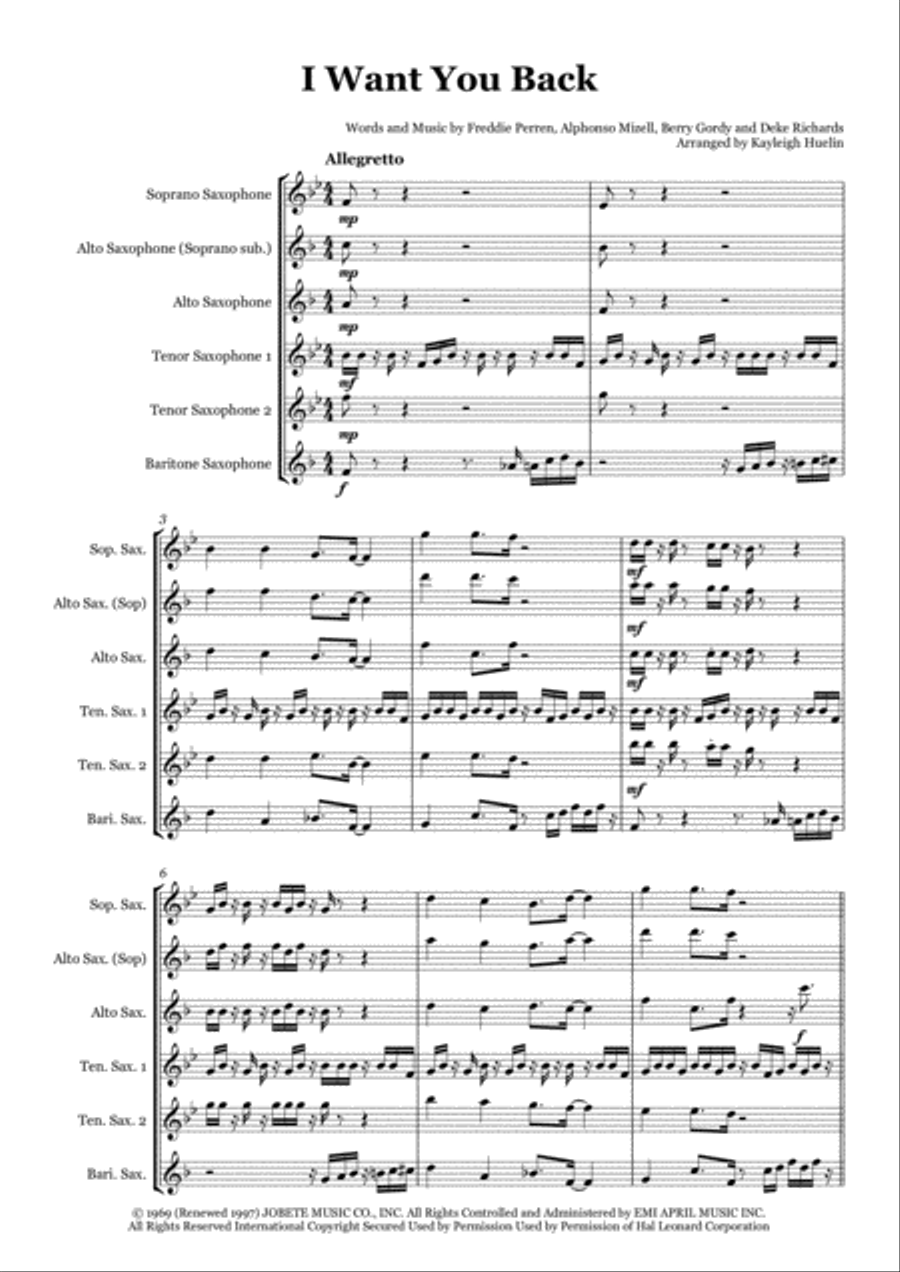 I Want You Back Saxophone Quintet scores gallery preview page 1
