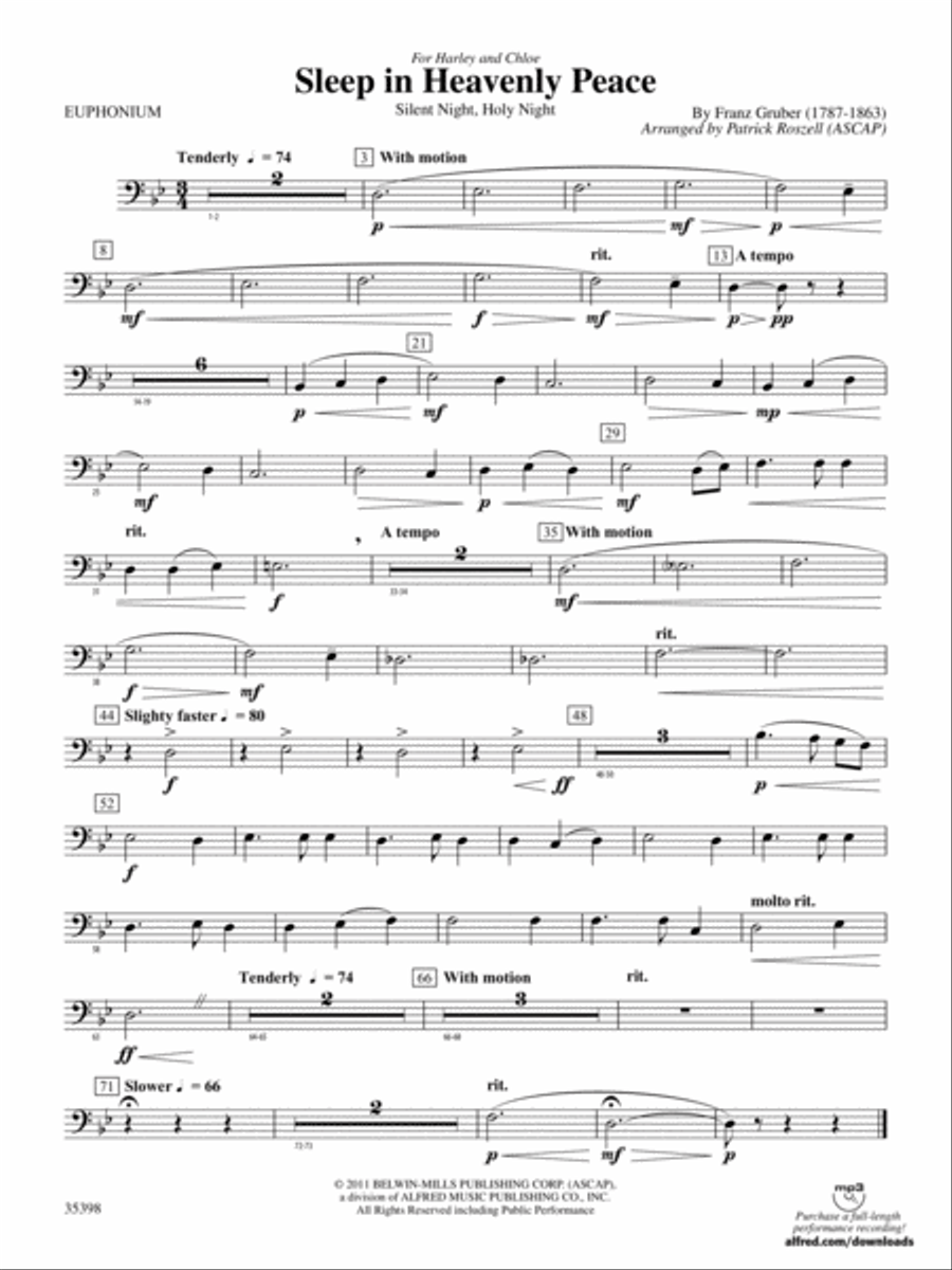 Sleep in Heavenly Peace: Baritone B.C. Concert Band scores gallery preview page 1