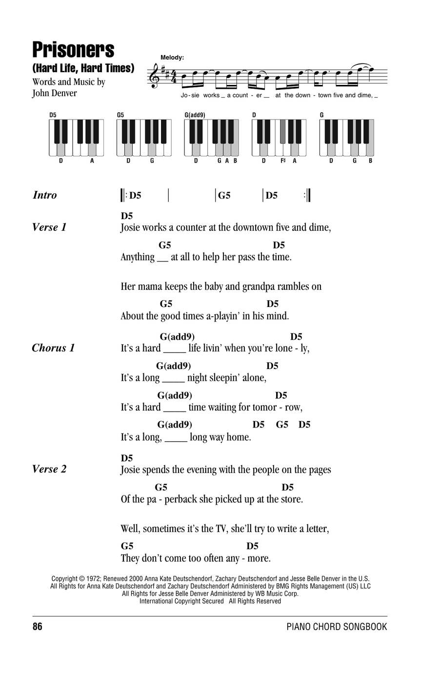 Prisoners (Hard Life, Hard Times) Piano scores gallery preview page 1