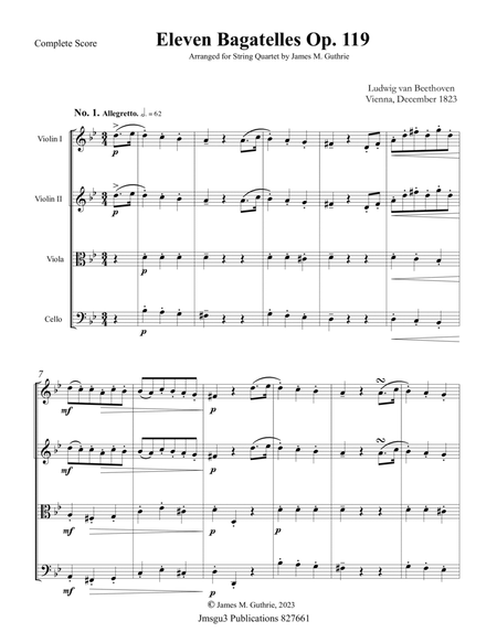 Beethoven: Eleven Bagatelles Op. 119 String Quartet - Score Only image number null