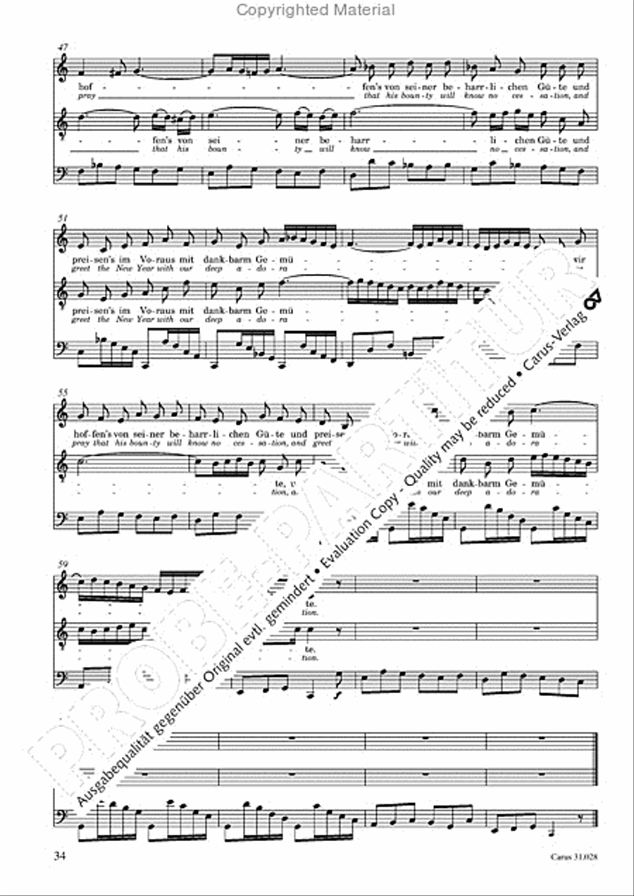 Rejoice! The passing year is ended (Gottlob! nun geht das Jahr zu Ende) 4-Part scores gallery preview page 36