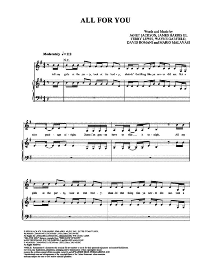 All for You All for You Piano, Vocal, Guitar scores gallery preview page 1