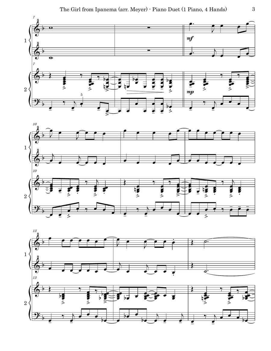 The Girl From Ipanema (garôta De Ipanema) 1 Piano, 4-Hands scores gallery preview page 3