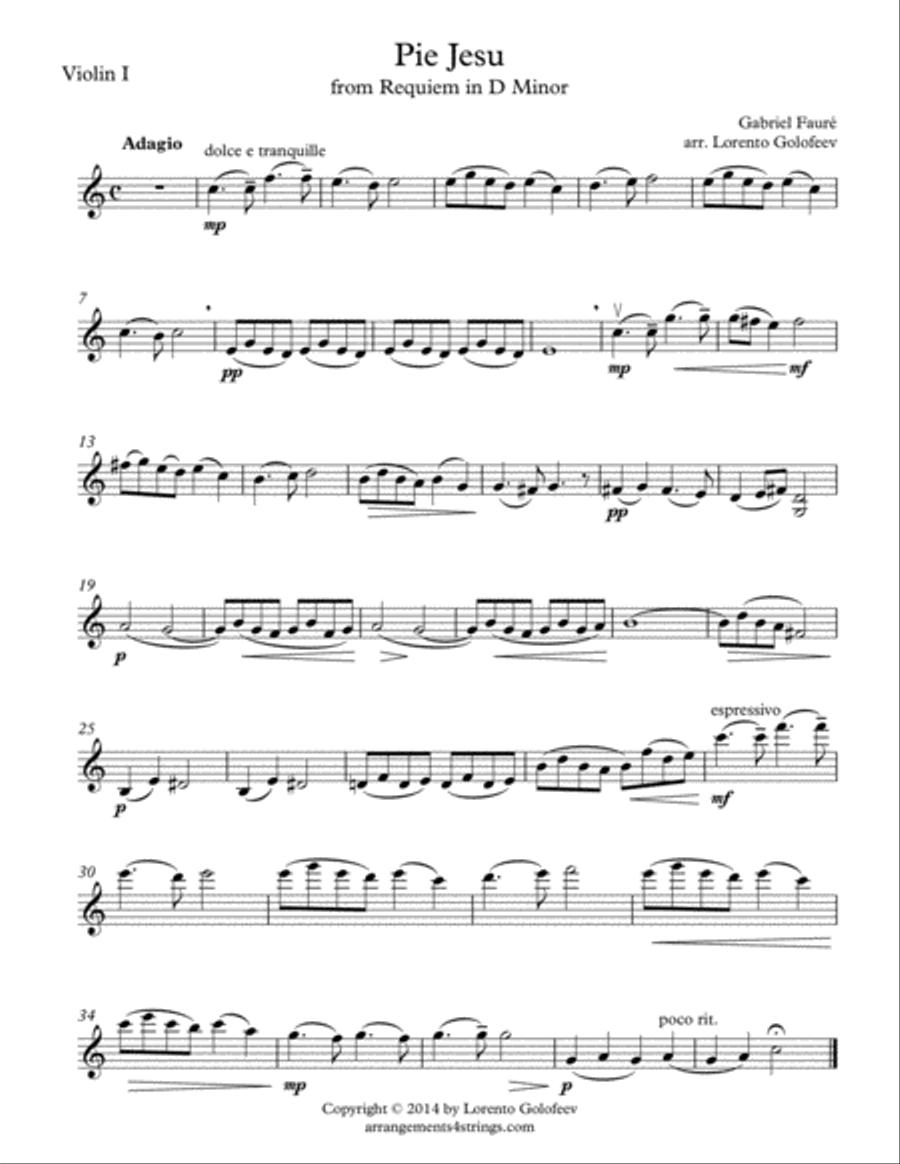 Pie Jesu String Quartet scores gallery preview page 1