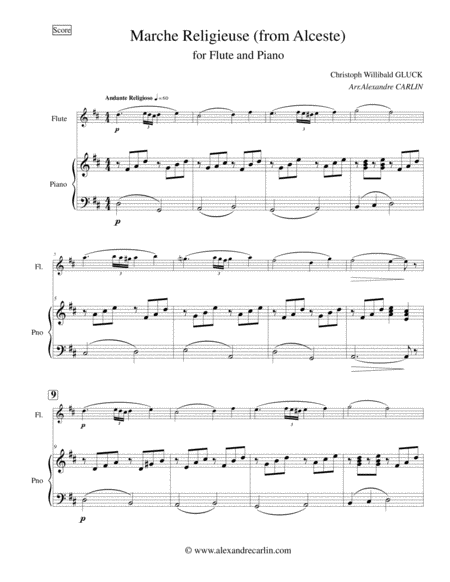 Marche Religieuse (from Alceste) by Gluck - Arranged for Flute and Piano image number null