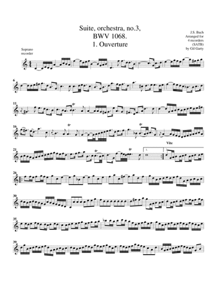 Suite for orchestra no.3, BWV 1068 (arrangement for 4 recorders)