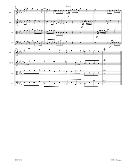 Vivaldi: Concerto for Strings RV 143 Mvt I arr. for String Quartet image number null