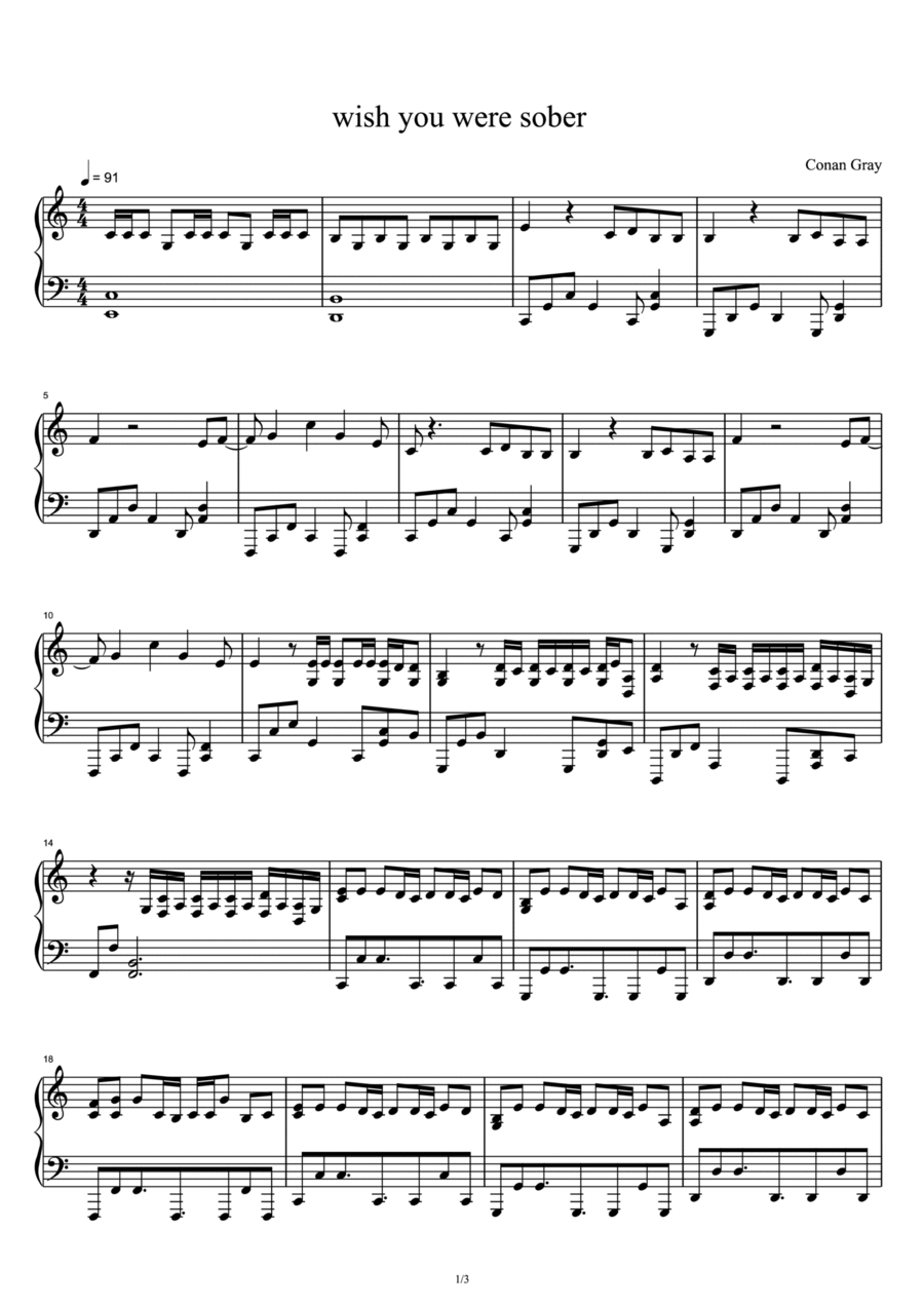 Wish You Were Sober Wish You Were Sober Piano Solo scores gallery preview page 1