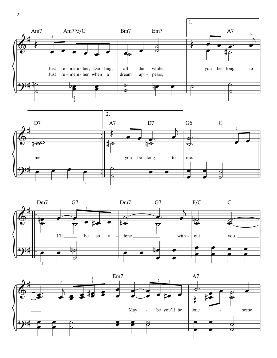 You Belong To Me You Belong To Me Easy Piano scores gallery preview page 2