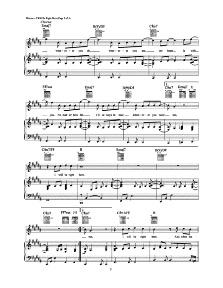 I Will Be Right Here Piano, Vocal, Guitar scores gallery preview page 3