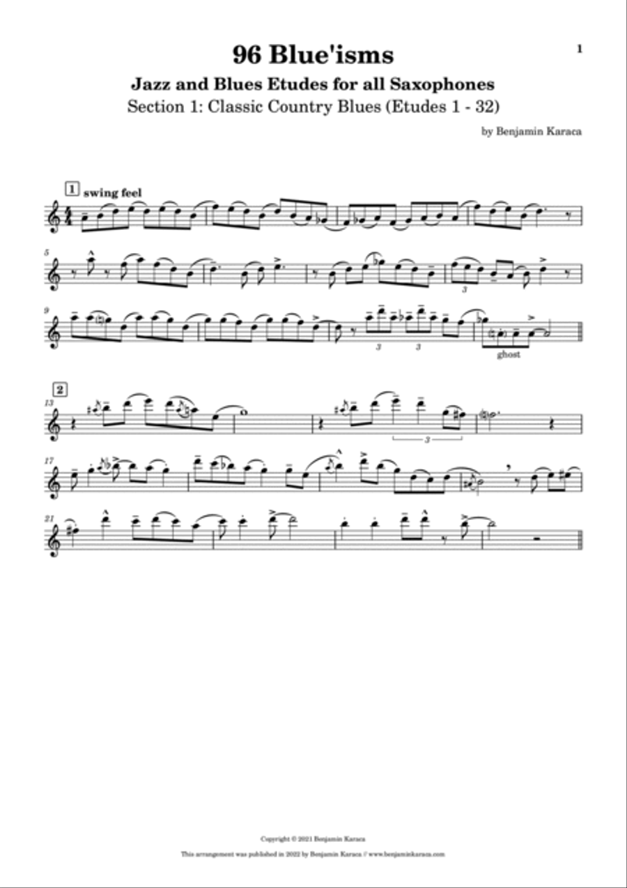 96 Blue'isms. Jazz and Blues Etudes for all Saxophones Bass Saxophone scores gallery preview page 3