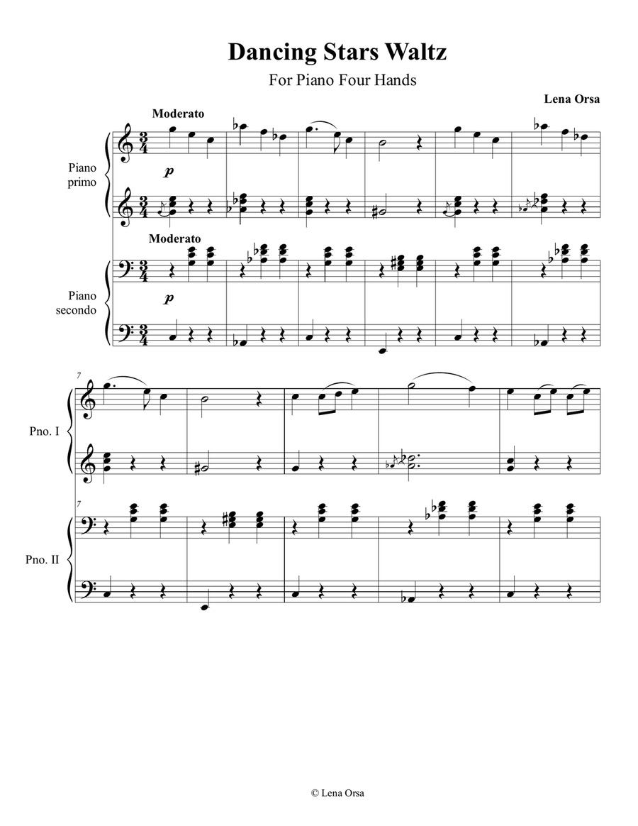 Dancing Stars Waltz for piano 4 hands Voice scores gallery preview page 1