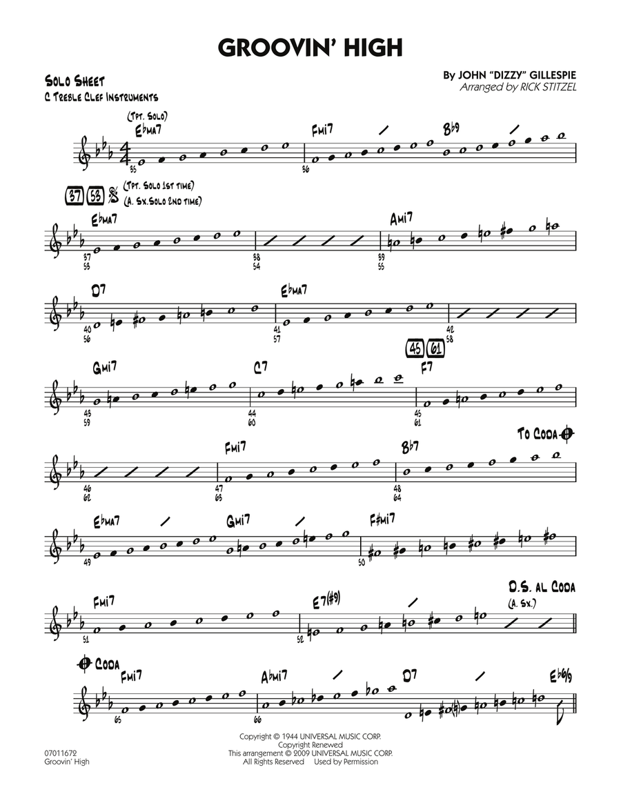 Groovin' High - C Solo Sheet