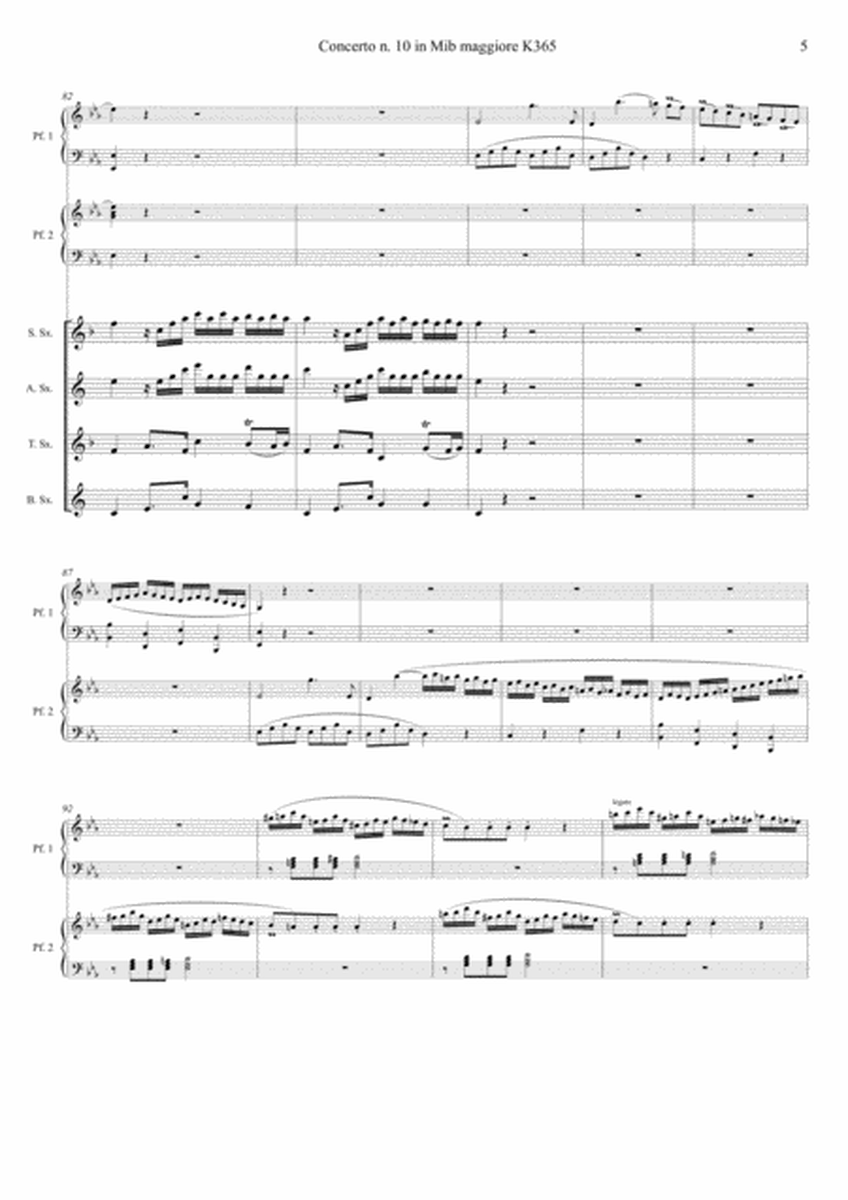 Mozart: Double Concert nr 10 KV365 for 2 Piano and Orchestra - version for 2 Pf and Saxophone Quarte
