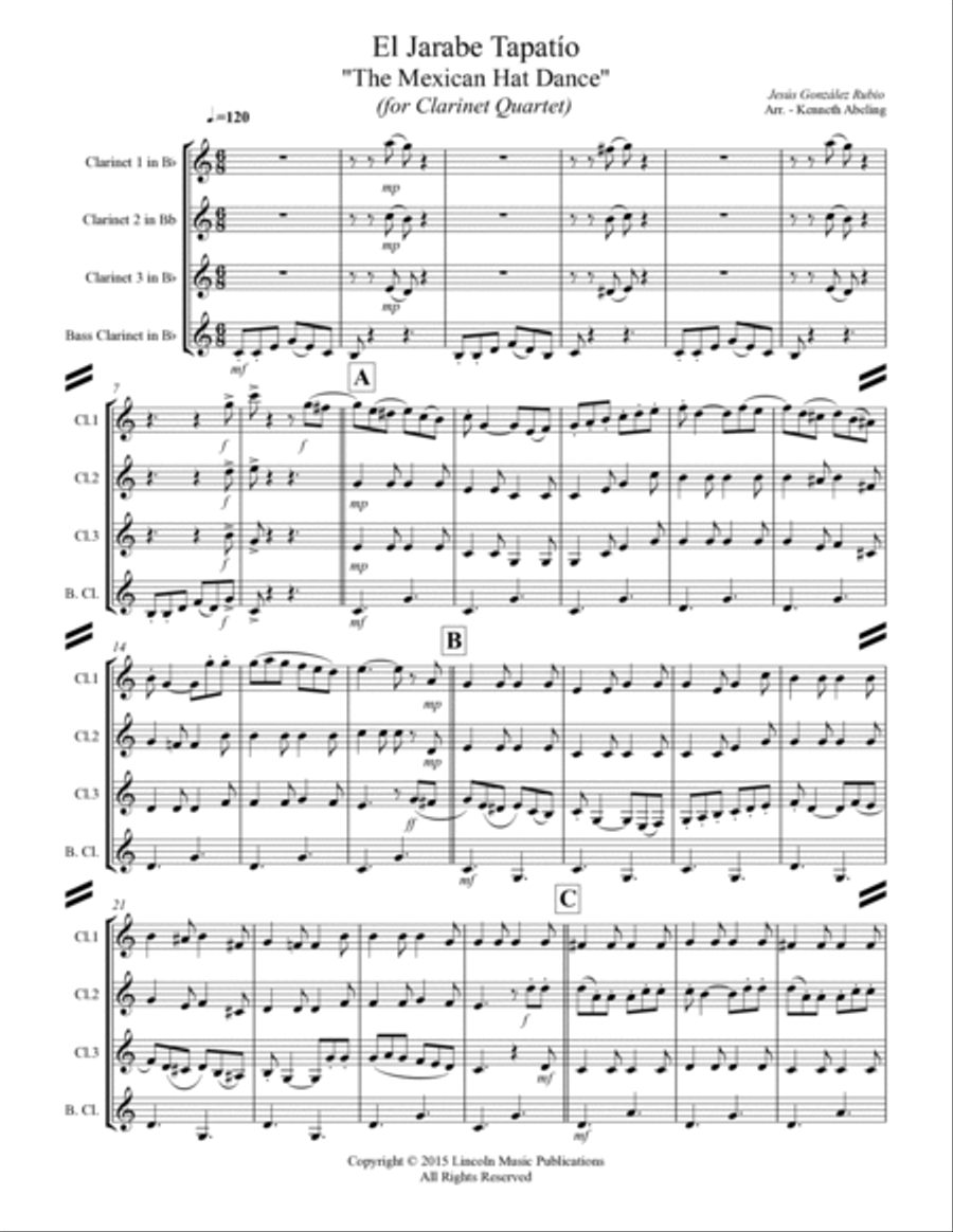 El Jarabe Tapatío - “Mexican Hat Dance” (for Clarinet Quartet) Clarinet Quartet scores gallery preview page 2