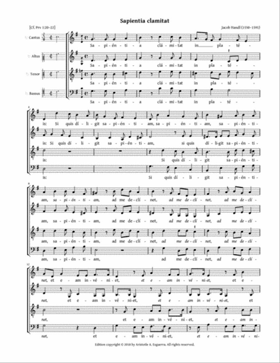 Sapientia clamitat (Handl) 4-Part scores gallery preview page 1