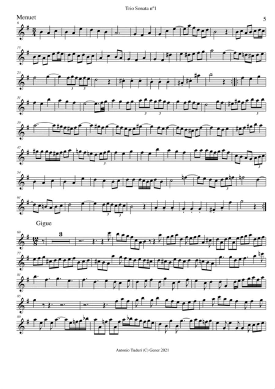 Trio sonata nº1 in G Major for flute, violin & cello/viola or 2 violins cello/viola and continuo (P Small Ensemble scores gallery preview page 5